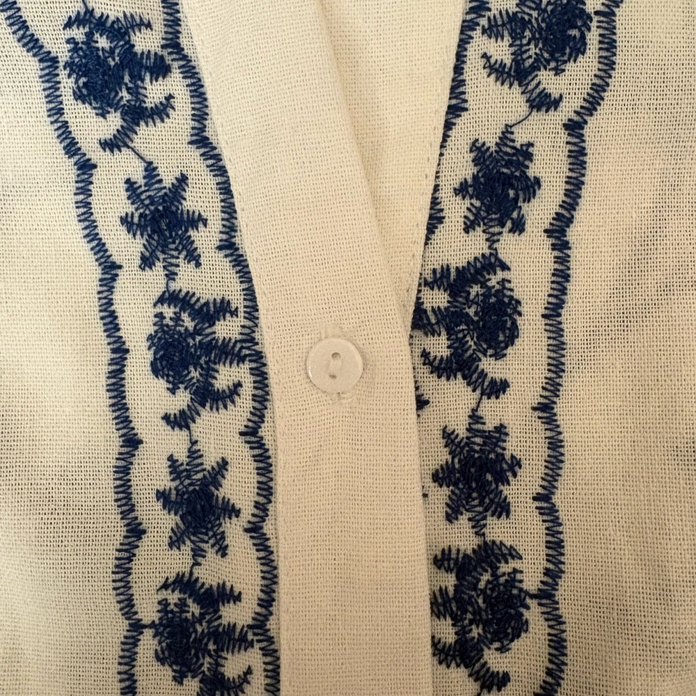 Floral Embroidered White and Blue Women's Blazer- Liv Los Angeles- M - Picture 5 of 5